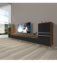 Decoraktiv Eko 9220T Mdf Krom Ayaklı Tv Ünitesi Tv Sehpası (Siyah - Ceviz)