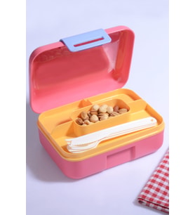 Design Kendinden Kaşıklı 5 Bölmeli 2 Katlı Beslenme Kutusu (Pembe)