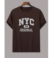 NYC Baskılı Unisex Oversize Tshirt (Kahverengi)