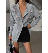 BADU KADIN GİYİM ÇİCEK DESEN HIRKA (Gri)