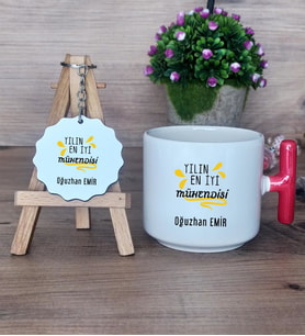 Mühendisler Günü Hediyesi Hediye Seti Kupa Bardak T Kulplu ve Anahtarlık Yılın En İyi Mühendisi Mühendise Hediye (Model 1)
