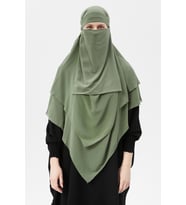 Hazır Pratik Şifon Üç Katlı Peçeli Üçgen Hac Umre Şalı Sufle Hijab Nikap (Fıstık Yeşili)