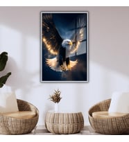 Metal Çerçeveli Temperli Cam Tablo Ateşli Kartal (Gümüş)