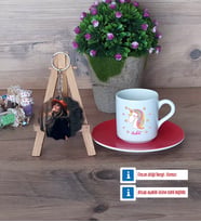Unicorn Türk Kahvesi Fincanı Ahşap Altlıklı ve Fotoğraflı Ahşap Anahtarlık Hediye (Model 3)