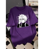 Unisex Killua Zoldyck Baskılı T-shirt (Mor)