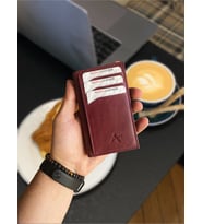 Hakiki Deri Dikey Kartlı+Cüzdan (Bordo)