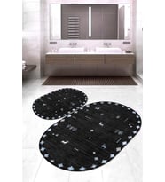 Dijital Baskılı Kaymaz Taban Yıkanabilir Oval 2'li Klozet Takımı Banyo Paspası NOKZ-SD-1056 (Siyah)