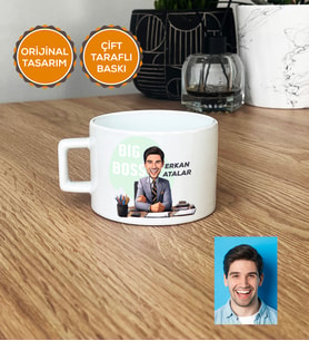 Kişiye Özel Karikatürlü Patron Hediye Lüks Fincan Big Boss Patrona Doğum Günü Hediyesi (Beyaz)
