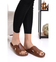 Mulex 10652 Kadın Terlik Comfort Anatomik Kadın Ev Dışarı Terliği (Taba)