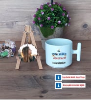 Sosyal Bilgiler Öğretmeni Kupa Bardak Beyaz ve Fotoğraflı Ahşap Anahtarlık Hediye Öğretmenler Günü Hediyesi (Model 12)