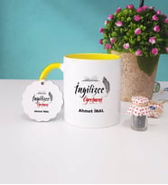 İngilizce Öğretmeni Kupa Bardak ve Anahtarlık (Sarı)