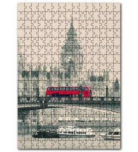Cakapuzzle Londra Big Ben Köprü ve Kırmızı Otobüs Puzzle Yapboz MDF (Ahşap) (1000 Parça)
