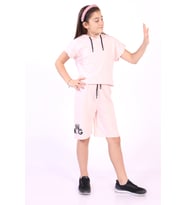 Toontoy Kız Çocuk Yazı Baskılı Şortlu Takım (Pudra)