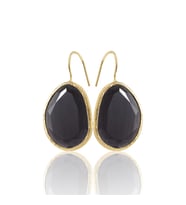 Kadir Jewellery 22 Ayar Altın Kaplama Fosil Taşlı Küpe -El İşçiliği Ve Hipoalerjenik Küpe (Siyah)