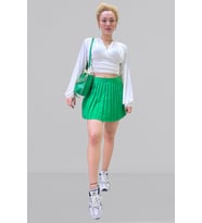 YÜKSEK BEL PİLELİ DERİ ŞORT ETEK QUZU (Benetton)
