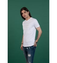 SLİMFİT BASKILI SIFIR YAKA ERKEK PENYE T-SHİRT (Beyaz)