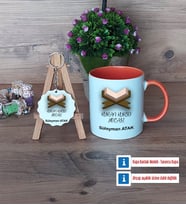 Kuran Kursu Hocası Kupa Bardak Kırmızı ve Ahşap Anahtarlık Hediye (Model 12)