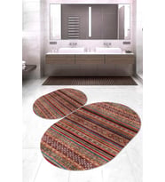 Dijital Baskılı Kaymaz Taban Yıkanabilir Oval 2'li Klozet Takımı Banyo Paspası NOKZ-HT-651 (Çok Renkli)