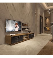 Decoraktiv Eko 4B Mdf Dvd Tv Ünitesi Tv Sehpası - Parlak Beyaz (Pera-Siyah Mermer)