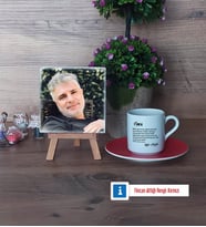 Amcaya Hediye Fotoğraflı Dekoratif Taş, Ahşap Altlıklı Türk Kahvesi Fincanı Hediye (Model 3)