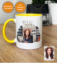 Kişiye Özel Karikatürlü Patron Hediye Kupa Bardak Big Boss Kadın Patrona Doğum Günü Hediyesi (Sarı)