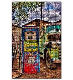 Cakapuzzle Antika Amerikan Arabası ve Yakıt Pompası HDR Puzzle Yapboz MDF(Ahşap) (1000 Parça)