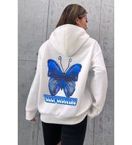 Unisex Butterfly Baskılı Sweatshirt (A.Beyaz)