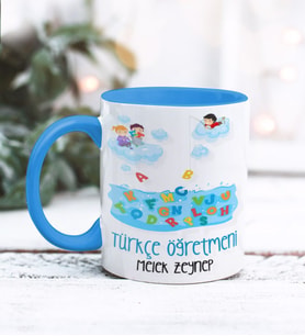 Türkçe Öğretmeni Tasarımlı Kişiye Özel Kupa Bardak (Mavi)
