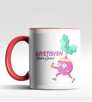 Kişiye Özel Diyetisyen Tasarımlı Siyah Kupa (Kırmızı-Beyaz)