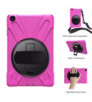 Samsung Galaxy Tab A 10.1 T510 T515 T517 Kılıf Defender Askılı Zırhlı Tank Case (Pembe)