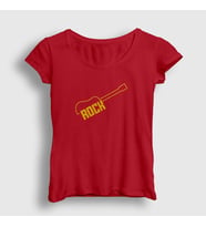 Presmono Kadın Haki Logo Rock Guitar T-Shirt 382942tt (Kırmızı)