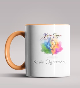 Kişiye Özel Resim Öğretmeni Tasarımlı Siyah Renk Kupa Bardak 4 (Turuncu)