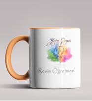 Kişiye Özel Resim Öğretmeni Tasarımlı Siyah Renk Kupa Bardak 4 (Turuncu)