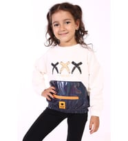 Toontoy Kız Çocuk Cep Detaylı Baskılı Sweatshirt (Ekru)