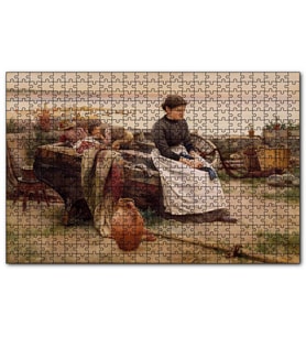 Cakapuzzle Sandalda Çocuklar ve Kederli Kadın  Puzzle Yapboz MDF (Ahşap) (255 Parça)