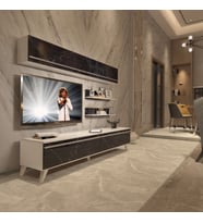 Decoraktiv Eko 5 Mdf Std Retro Tv Ünitesi Tv Sehpası (Beyaz - Siyah Mermer)