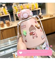500ml Büyük Kapasiteli Paslanmaz Çelik Taşınabilir Lcd Göstergeli Sticker Termos (Pembe)