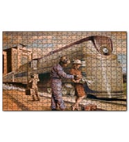 Cakapuzzle Fütüristik Tren ve Eski Kıyafetli Yolcular Puzzle Yapboz MDF (Ahşap) (1000 Parça)