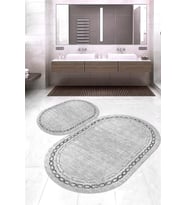 Dijital Baskılı Kaymaz Taban Yıkanabilir Oval 2'li Klozet Takımı Banyo Paspası NOKZ-HT-899 (Gri)