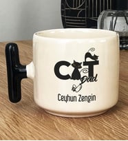 Kişiye Özel Cat Dad Hediye T Kupa Bardak Kedi Babası -3- (Siyah)