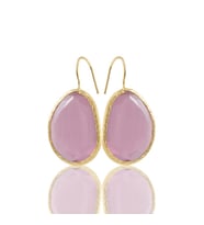 Kadir Jewellery 22 Ayar Altın Kaplama Fosil Taşlı Küpe -El İşçiliği Ve Hipoalerjenik Küpe (Pembe)