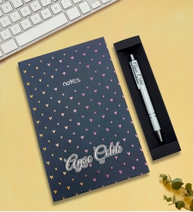 Kişiye Özel Tasarımlı Defter & Kalem Hediye Seti (Mor)