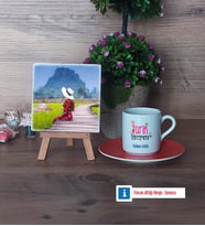 Tarih Öğretmeni Fotoğraflı Dekoratif Taş, Ahşap Altlıklı Türk Kahvesi Fincanı Hediye (Model 8)