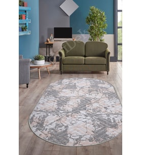 Dijidekor Halı Devetüyü Cool Karo Yıkanabilir Oval Kesme İnce Yolluk Kilim Salon Halısı Modelleri (Gri-Pudra)