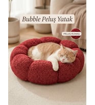 Bubble Pelüş Kedi Köpek Yatak (Kırmızı)