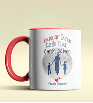 Kişiye Özel Babalar Günün Kutlu Olsun 12 Tema Siyah Kupa Bardak (Kırmızı)