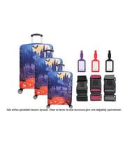 Bagacar Kalp 3lü Set Valiz Kılıfı, 3 lü Valiz Kemeri, 3lü Valiz Etiketi (Bal Kabağı)