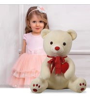 Sevgiliye Özel HEDİYE - 80 cm Kalp Tutan, Oturan Sevimli Peluş Ayı (Beyaz)