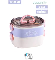Vagonlife 1200 ML İki Kat Üç Bölme Paslanmaz Çelik Bento Lunch Box Yeni Nesil Sefer Tası-ÇatallıKaşık-FFLBOX50251 (Mor)