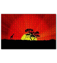Cakapuzzle Günbatımında Yalnız Ağaç ve Zürafa Puzzle Yapboz MDF (Ahşap) (255 Parça)